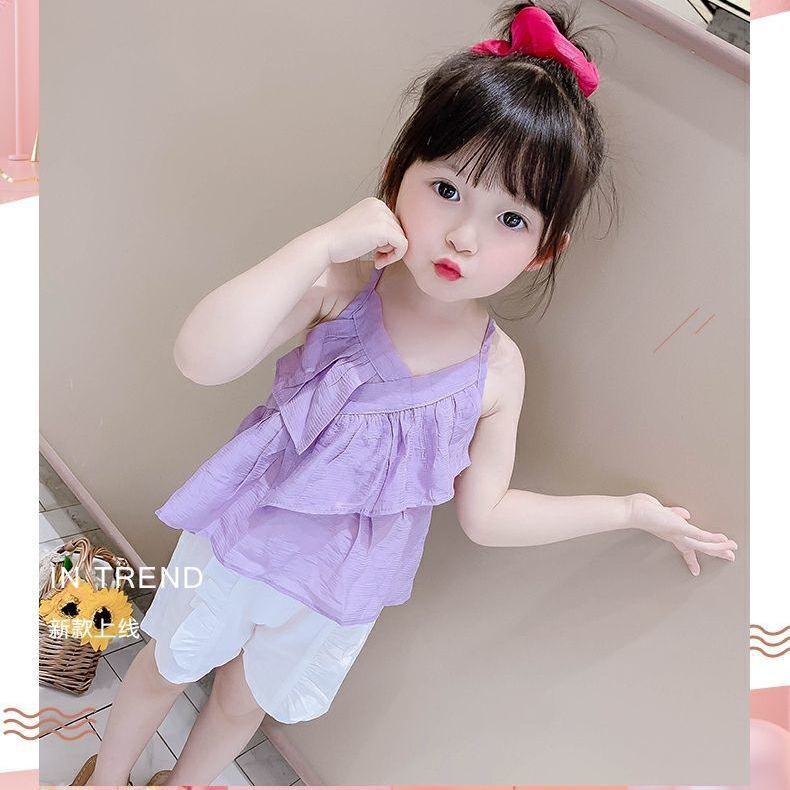 Bộ áo 2 dây bèo ngực quần đùi phong cách Hàn Quốc đáng yêu cho bé gái từ 7-17kg mặc ở nhà, đi chơi, đi học - Riokids AD2