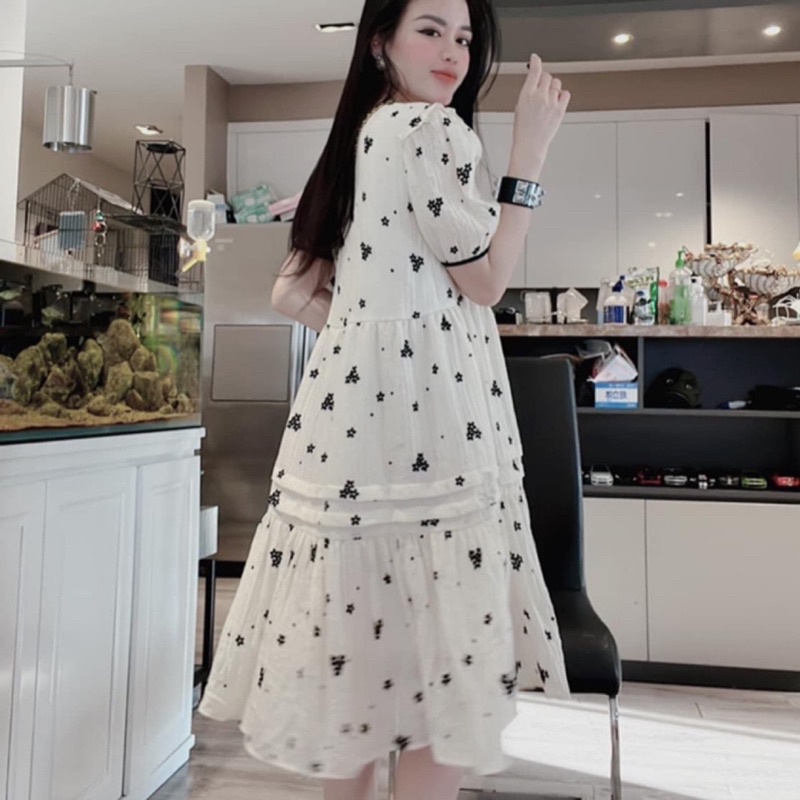 Váy babydoll kem hoa nhí hàng 2 lớp loại 1 | BigBuy360 - bigbuy360.vn