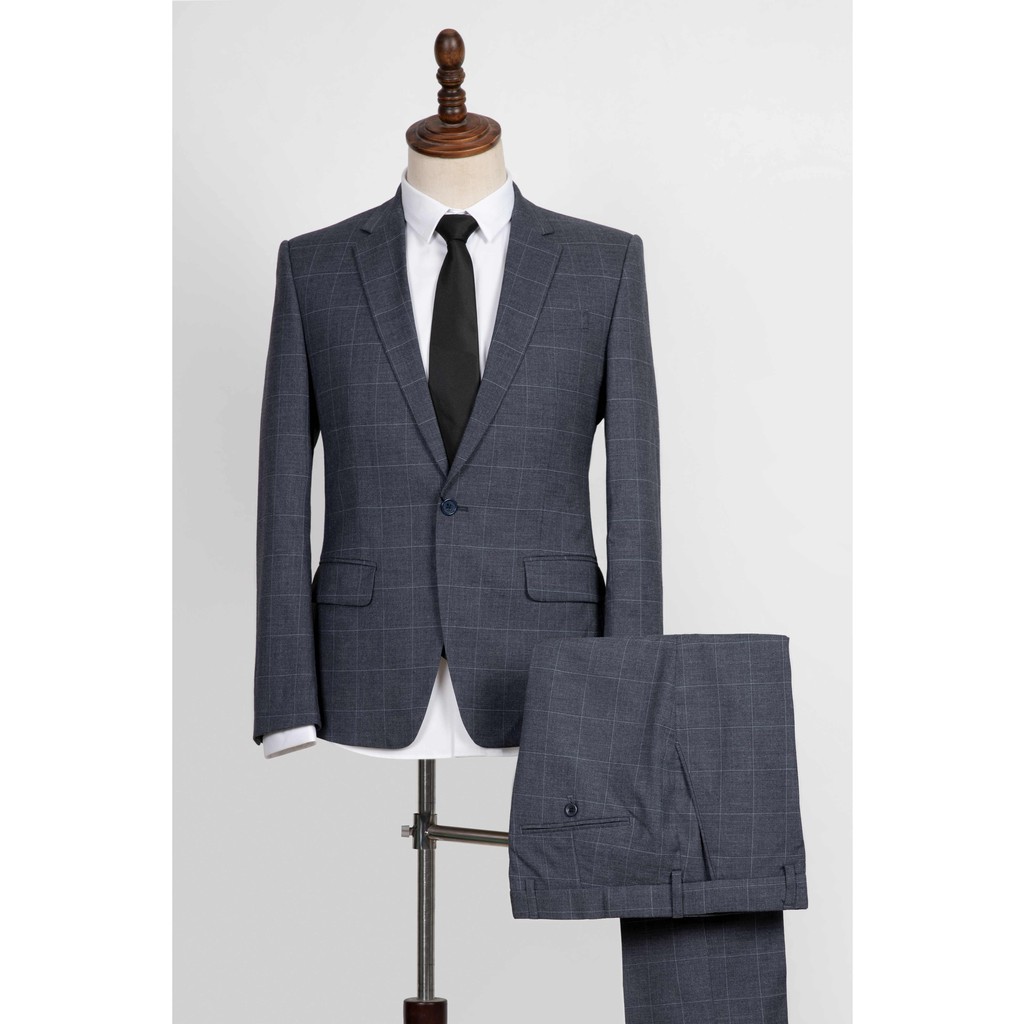 Bộ vest nam ghi xám kẻ caro Vulcano 0623