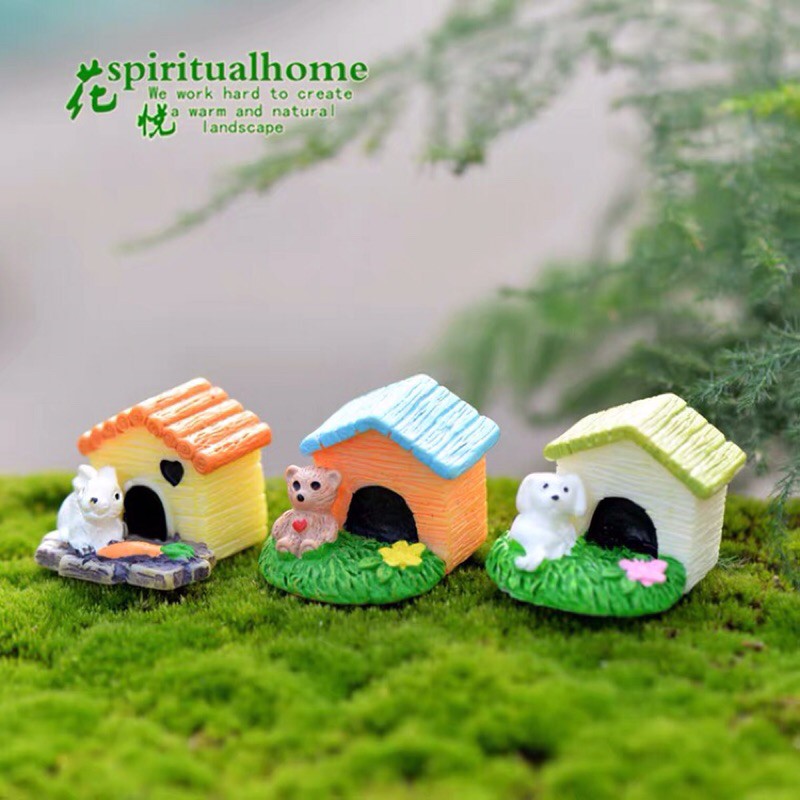 Tiểu cảnh căn nhà chó cưng  trang trí sen đá, xương rồng, terrarium, charm slime, cây cảnh mini, cây đểcưn