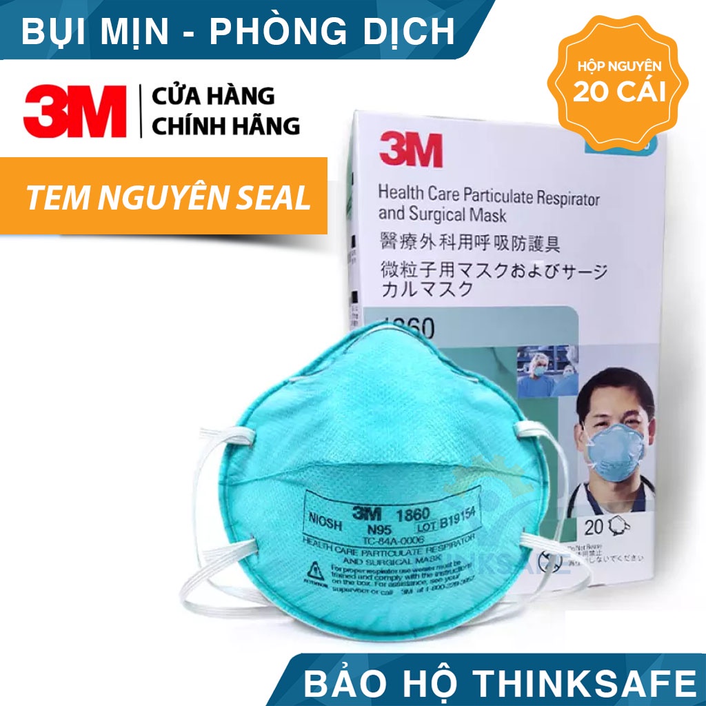 Khẩu trang N95 3M Thinksafe, Chống giọt bắn, đạt chuẩn FDA, dây đeo qua đầu, đẹp, vải kháng khuẩn, dùng cho y tế 3M 1860