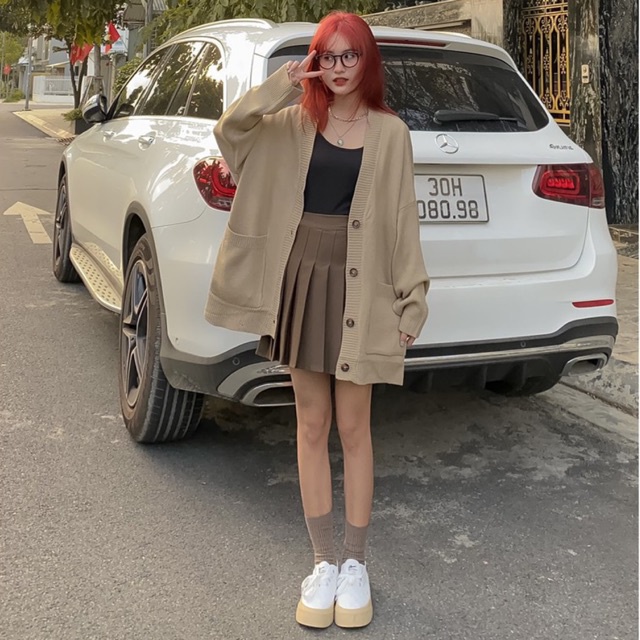 Áo cardigan len túi vuông 2 bên