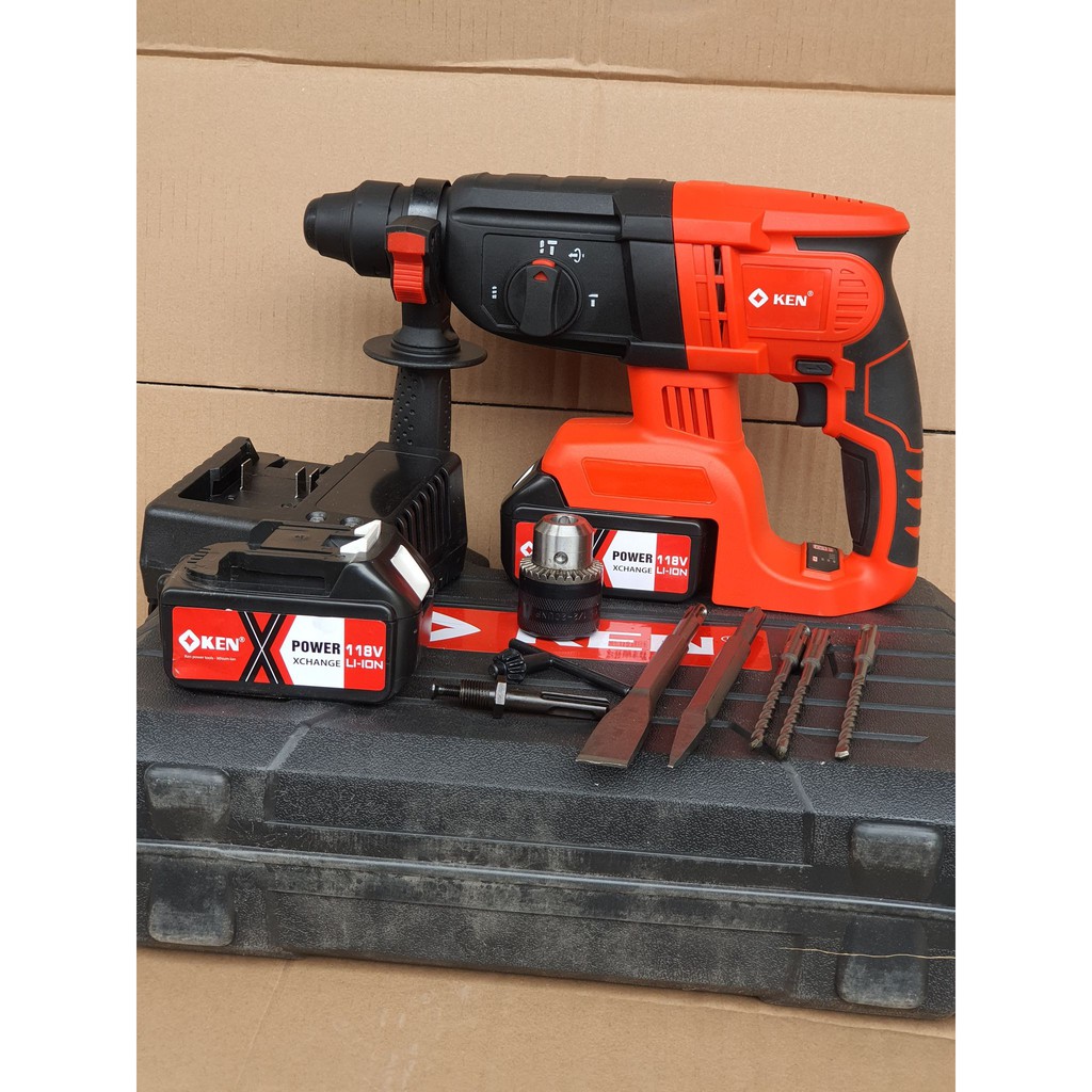 HOT ƯU ĐÃI Máy Khoan đục Bê tông dùng pin KEN 88V 3 chức năng - Pin 10 CELL - Động cơ từ - Máy Khoan Có Búa Không than