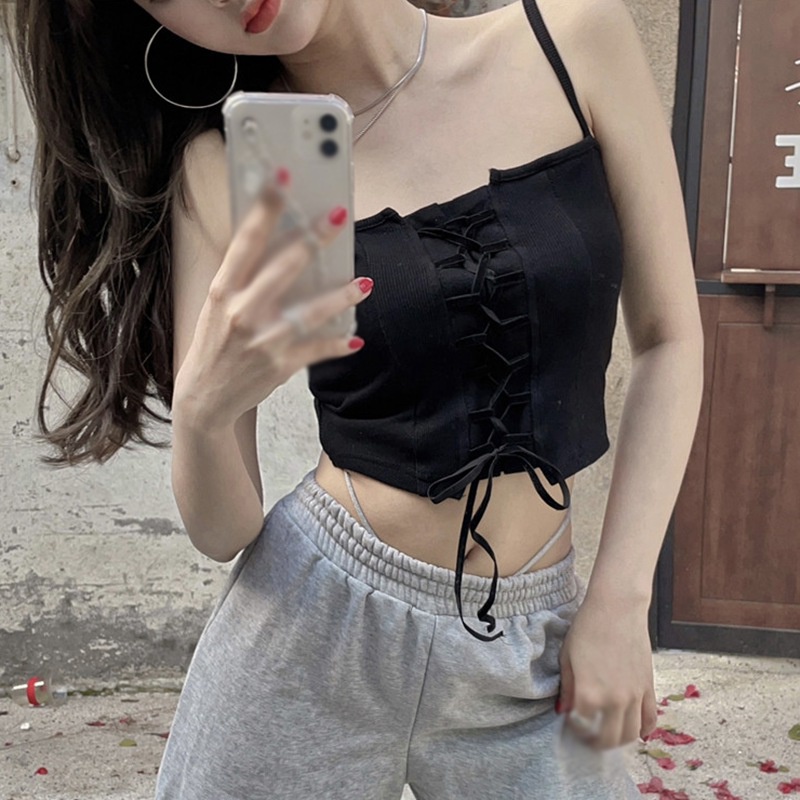Áo hai dây dệt kim dáng ngắn thời trang mùa hè cho nữ