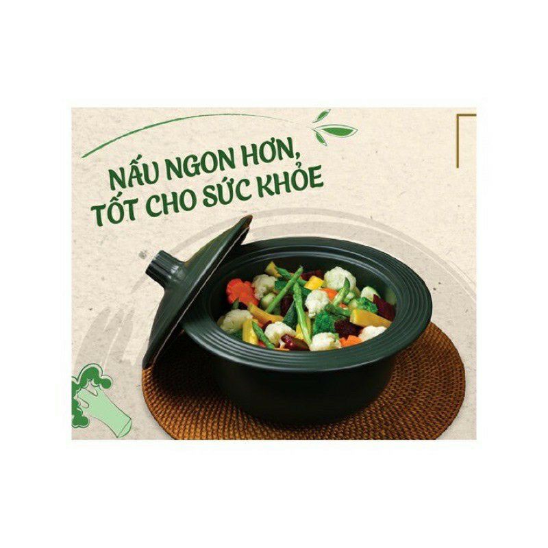 🥘 NỒI DƯỠNG SINH VÀNH TRÒN 1.0L + NẮP NÚM LIỀN (BẾP TỪ) - HEALTHYCOOK - XANH RÊU