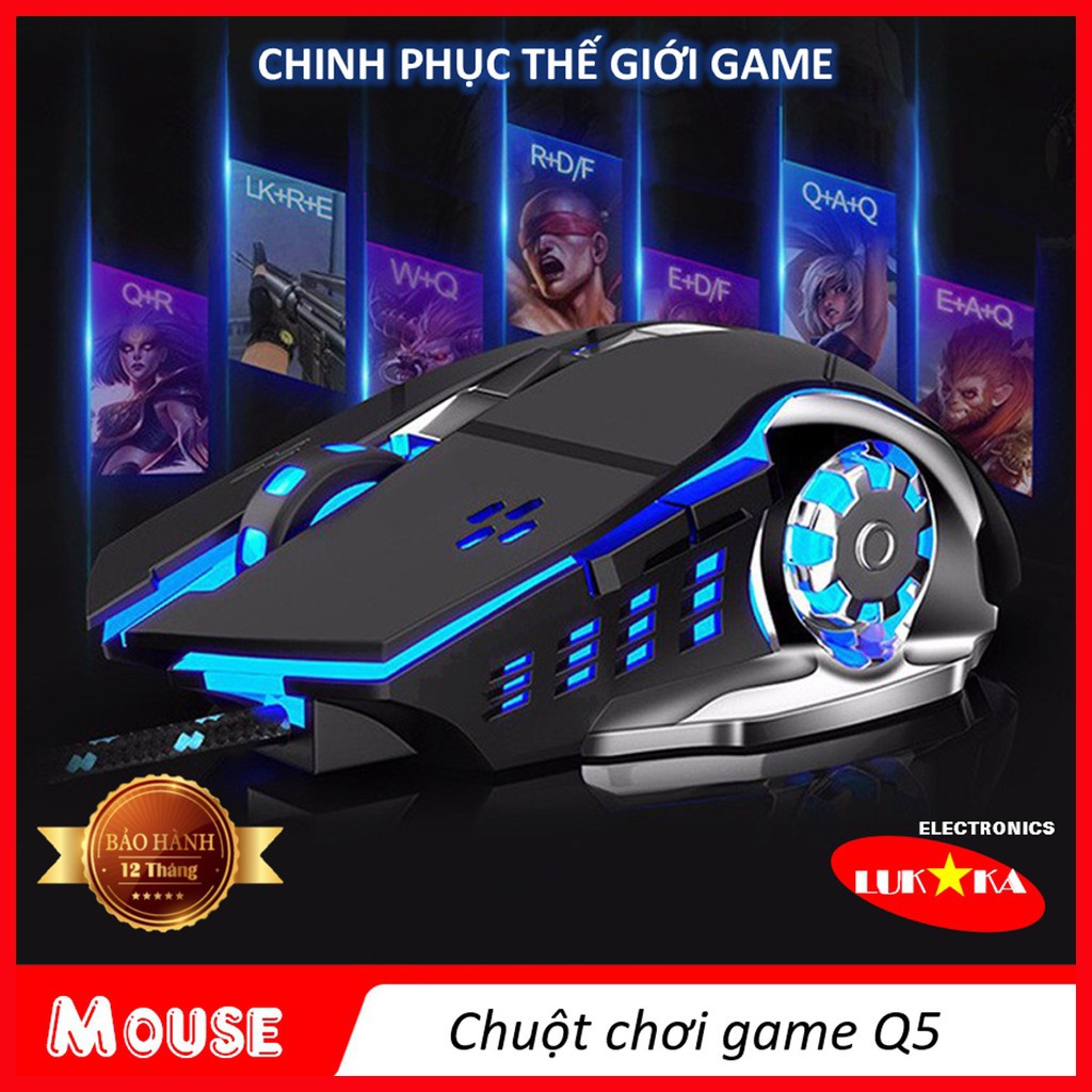 Chuột máy tính Q7  LED 7 màu lung linh, siêu nhạy để chơi game hay làm việc văn phòng BH 6 tháng