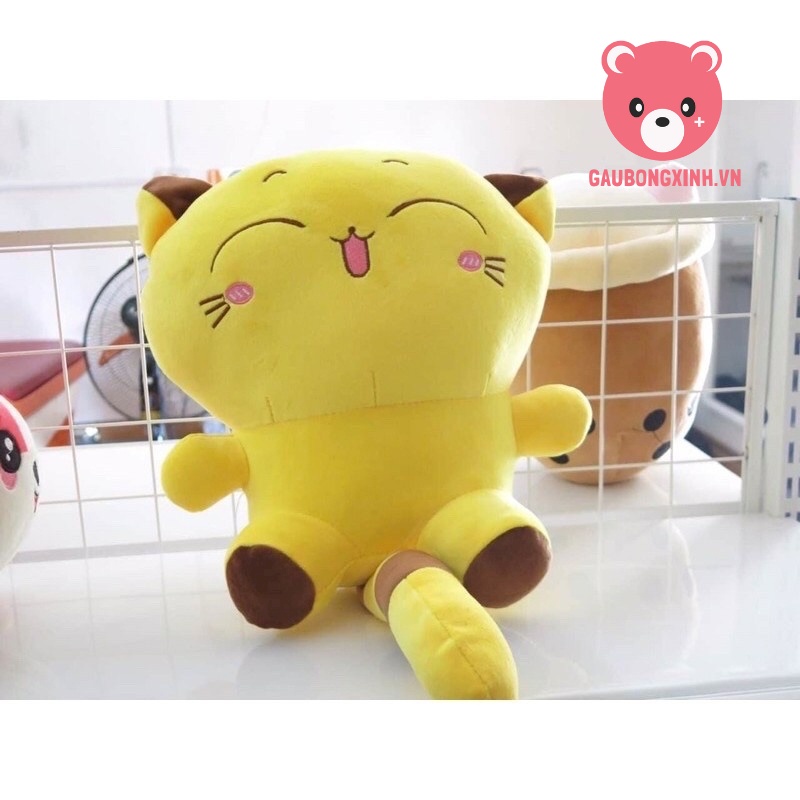 Gấu Bông Mèo Vàng Mishu mắt híp size 35cm, Thú nhồi bông Mèo Thần Tài, Đồ chơi cho bé