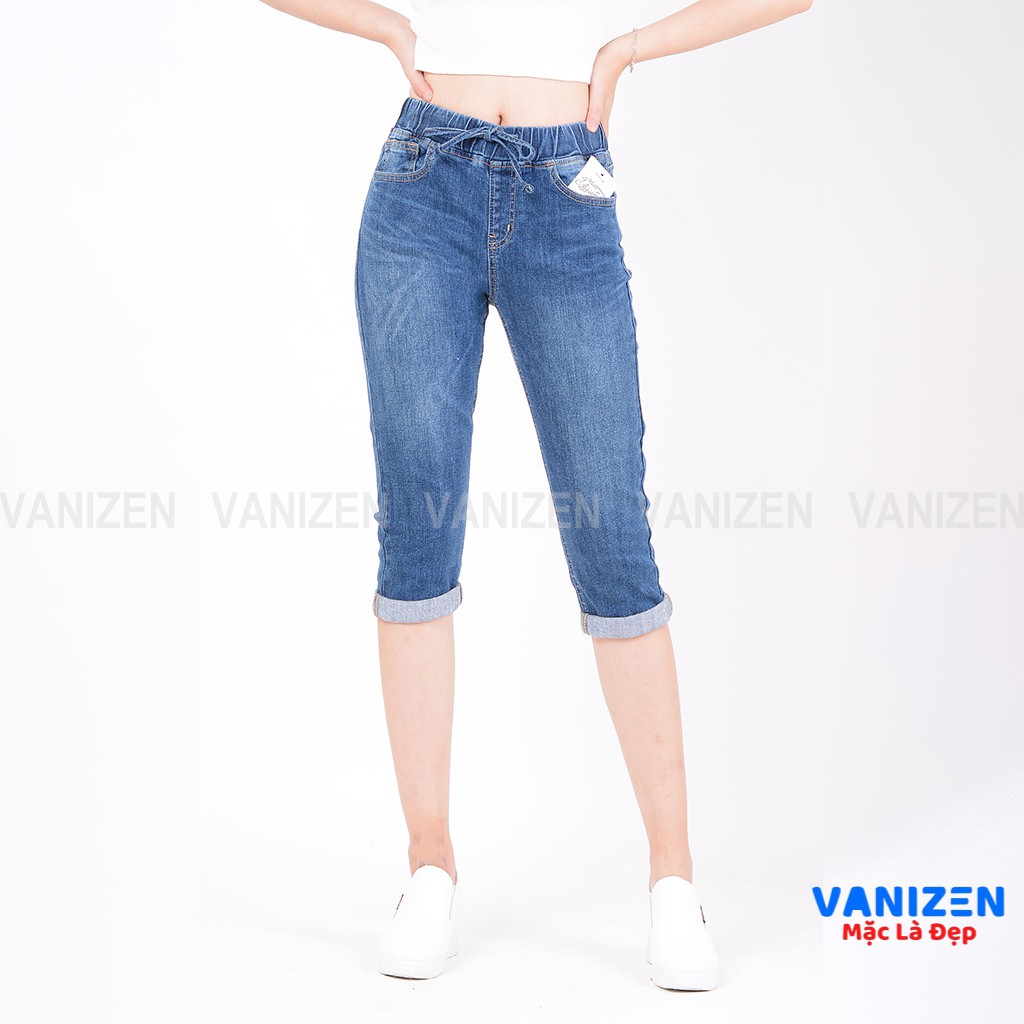 Quần ngố jean nữ đẹp lưng cao cạp chun trơn hàng hiệu cao cấp mã 336 VANIZEN