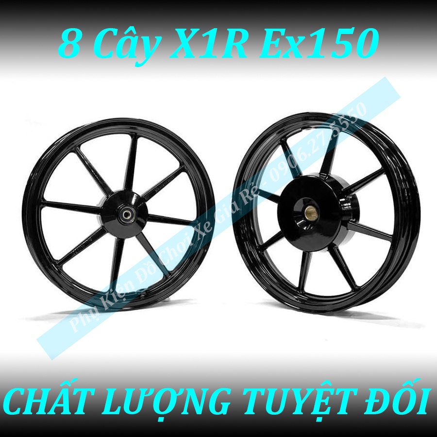 Mâm 8 cây X1R gắn xe Ex150 Ex155 bảng 1.6-185, lắp như Zin, Đen Vàng Trắng, Full Bạc Đạn Ống Chỉ. Tặng kèm 1 đĩa Trước