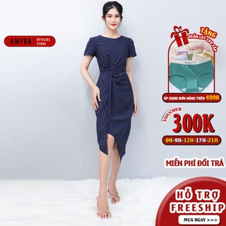 Đầm công sở body caro xoắn eo AMYRA, thiết kế dự tiệc sang trọng che khuyết điểm đi tiệc, đi làm, đi cưới cao cấp DA105