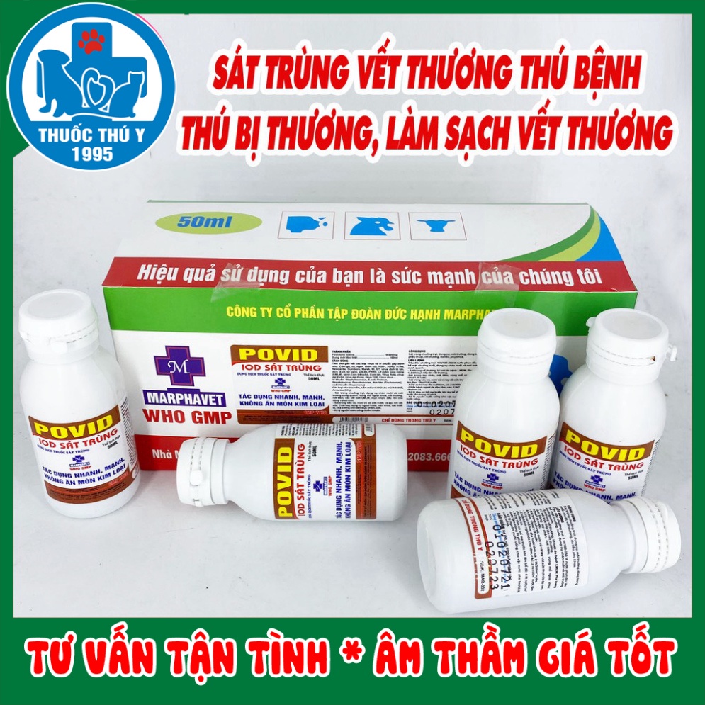POVID iod sát trùng 50ml khử trùng chuồng trại, vệ sinh vết thương thú bệnh, tránh nhiễm trùng vật nuôi