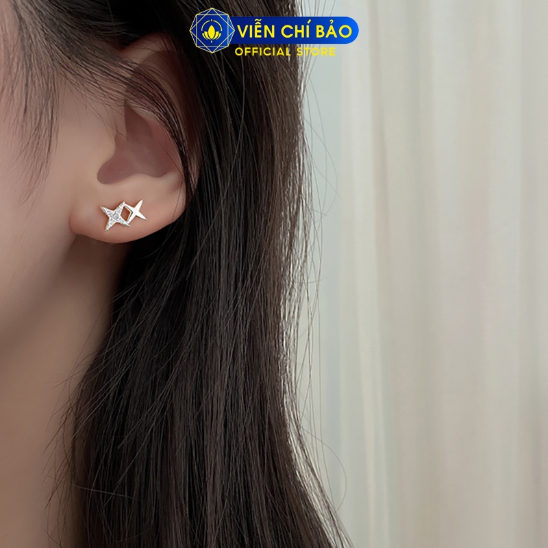 Bông tai bạc nữ xiên chéo đính đá lấp lánh chất liệu 925 thời trang phụ kiện trang sức nữ Viễn Chí Bảo B400433x