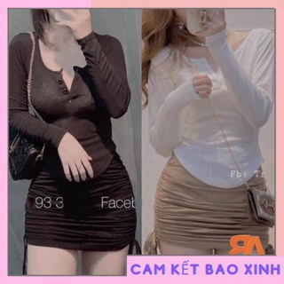 Sét bộ nữ áo thun lụa tay dài phối chân váy rút dây thun Borip FreeSize