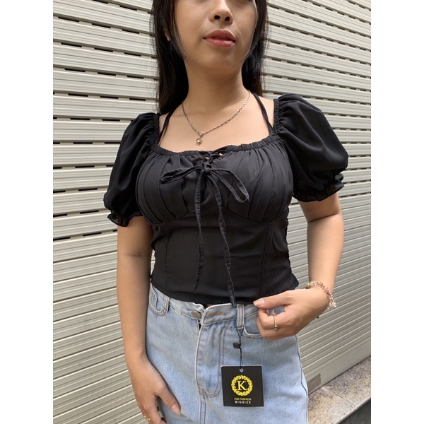 Áo croptop bigsize nữ 45-80kg KimFashion, croptop bigsize tay dài trể vai AC08