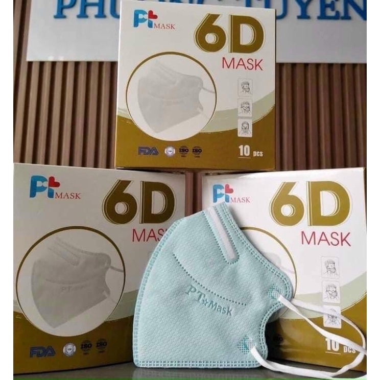 1 thùng 50 hộp 500 cái khẩu trang 6d Pt mask, 5 lớp, nhiều màu sắt