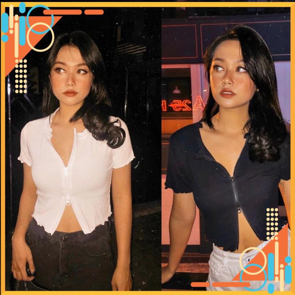 Áo crop dây kéo cuốn biên 💖 KÈM ẢNH THẬT 💖 BAO KIỂM ❌