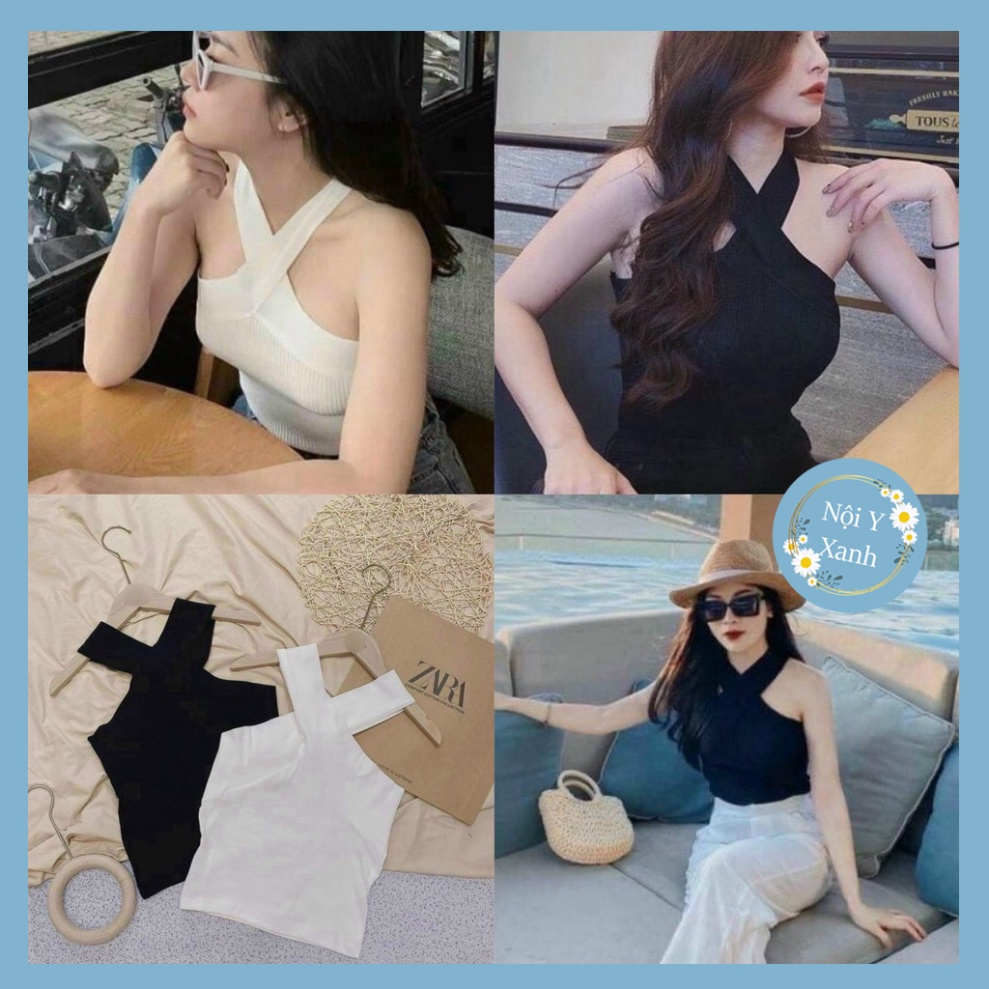 Áo 2 dây kiểu nữ mặc được 2 kiểu chất zip hàng đẹp co và giãn A70 Nội Y Xanh hàng đẹp trendy - nội y xanh