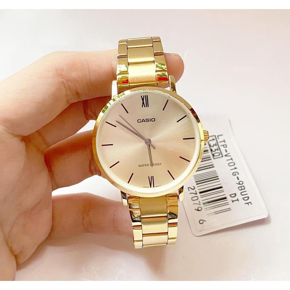 Đồng hồ Đôi nam nữ Casio MTP/LTP-VT01G, đồng hồ chính hãng, dây kim loại mạ màu vàng, thiết kế tối giản