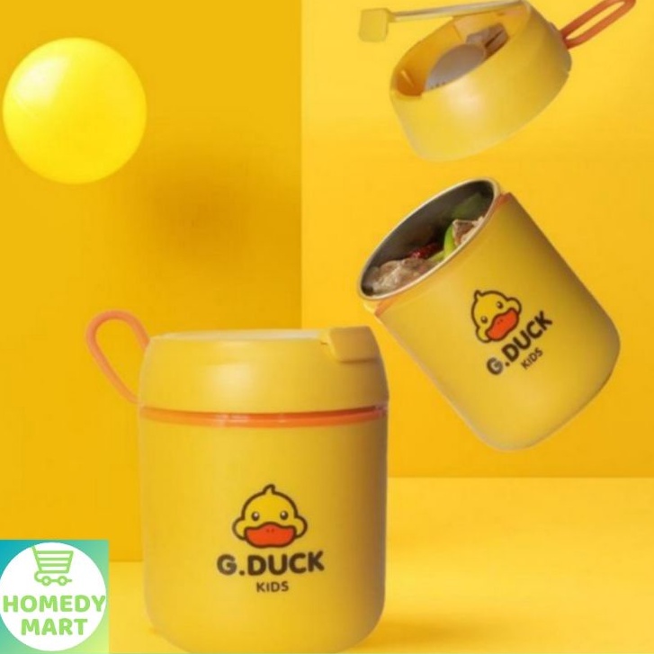 Bình Ủ Cháo Giữ Nhiệt Kèm Thìa In Hình Vịt Vàng G duck Dung Tích 450Ml, Ca giữ nhiệt inox 304 cao cấp