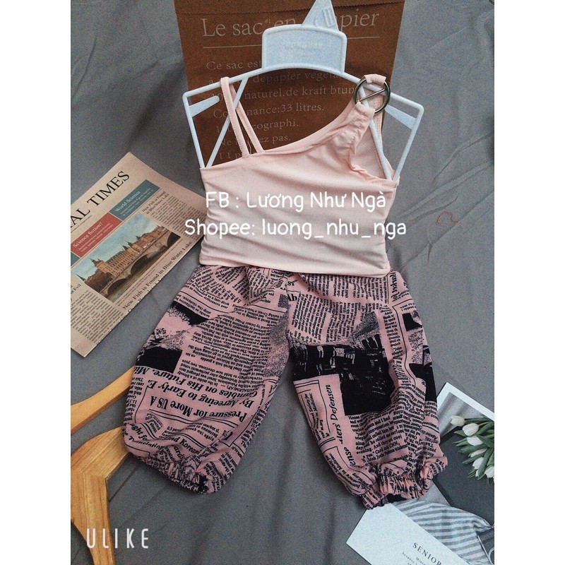 (Ảnh Thật 💯) 🎀Set Áo Lệch Vai + Quần Bolai In Chữ Cho Bé🎀 Size 7-26kg