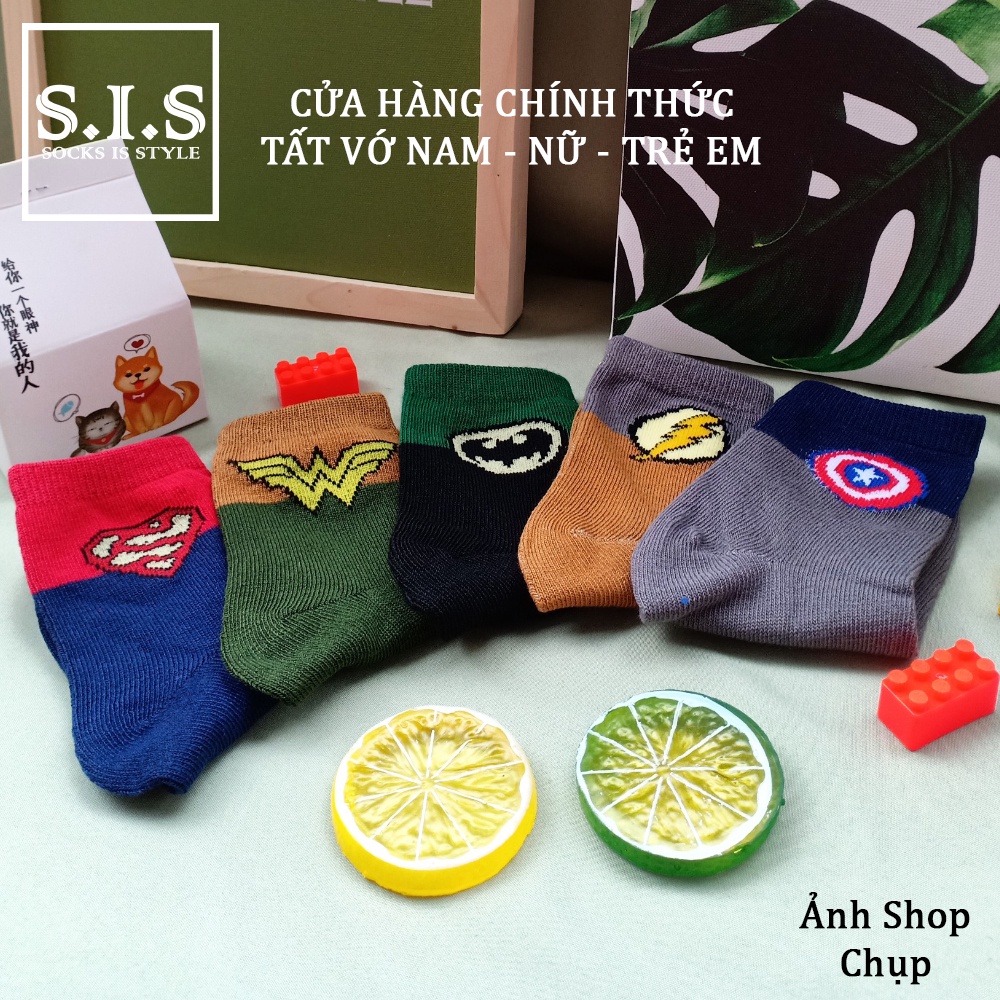 Set 5 Đôi Tất Vớ Bé Trai Cổ Cao Siêu Thoáng Họa Tiết Siêu Anh Hùng Captain Năng Động Hoạt Bát