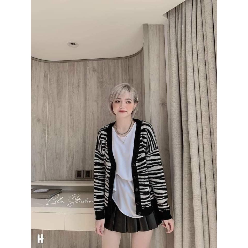 Áo cadigan hoạ tiết ngựa vằn freesize hàng QC