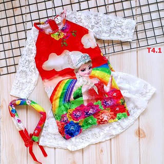 (Xả hàng) Áo dài cách tân Cầu Vồng & Elsa (9-13kg)