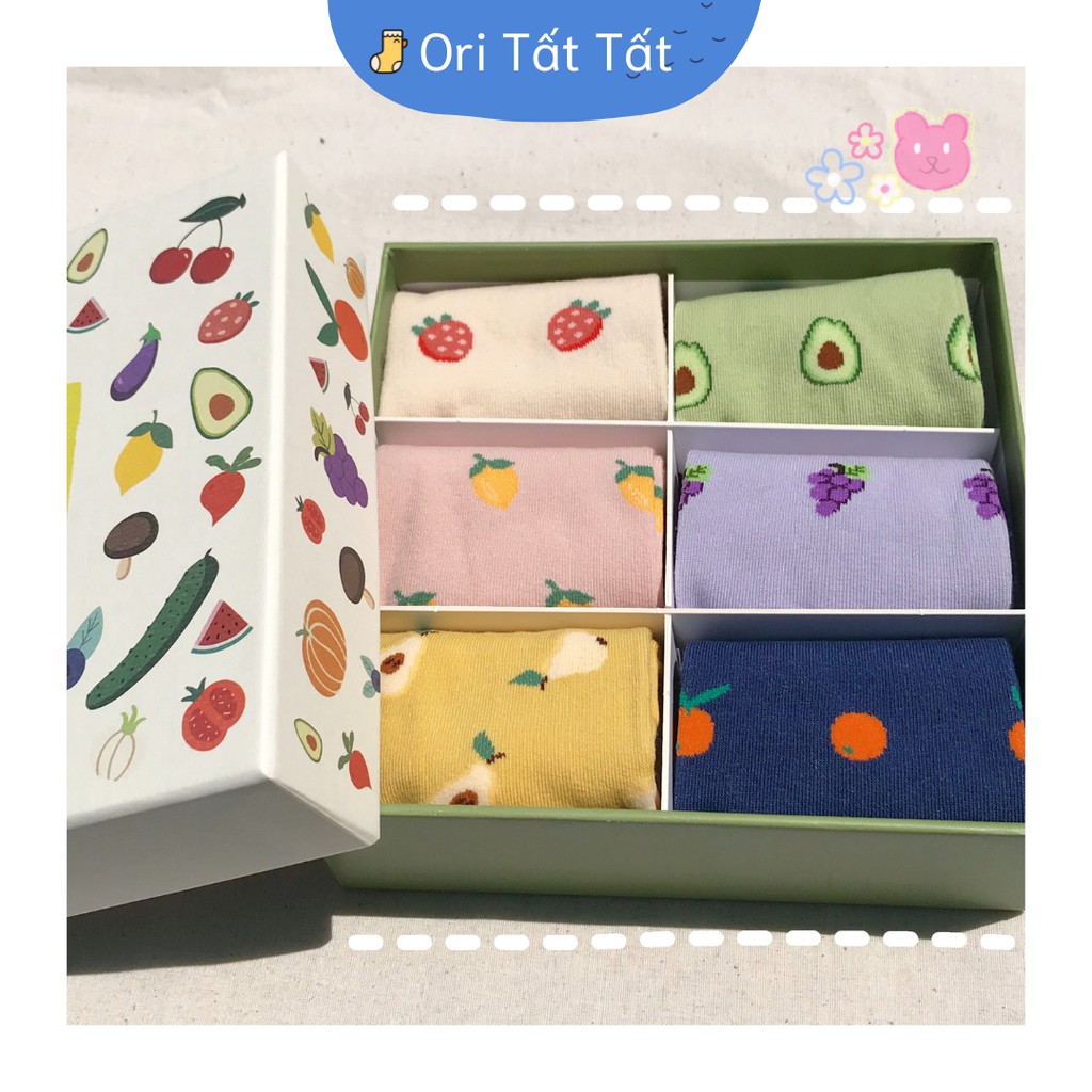 Set Hộp Quà Tặng 6 Đôi Cổ Ngắn Họa Tiết Trái Cây - Ori Tất Tất