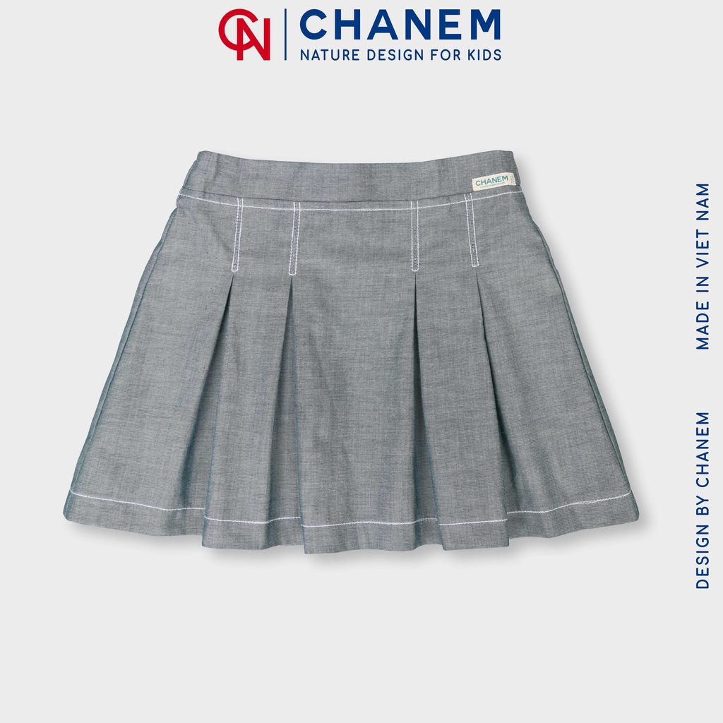 Set quần áo cho bé gái, áo sơ mi trắng cổ sen phối hoa móc thủ công mix chân váy xếp ly cạp chun jean giấy