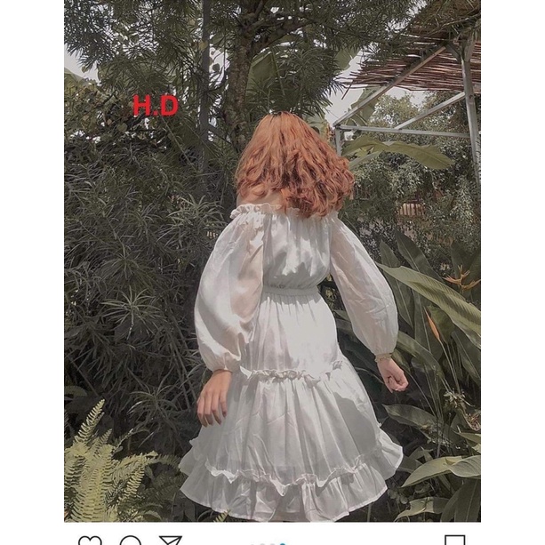 [ẢNH THẬT] Váy trễ vai hoặc cổ vuông đầm tiểu thư dự tiệc trắng basic Váy chun tay 2 lớp lót  dáng xoè 3 tầng vintage | BigBuy360 - bigbuy360.vn