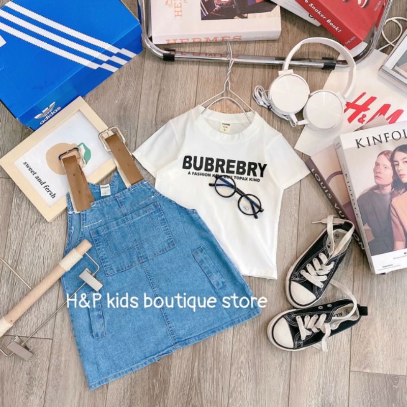 Sét yếm váy bò kèm áo cotton mềm mịn cho bé gái