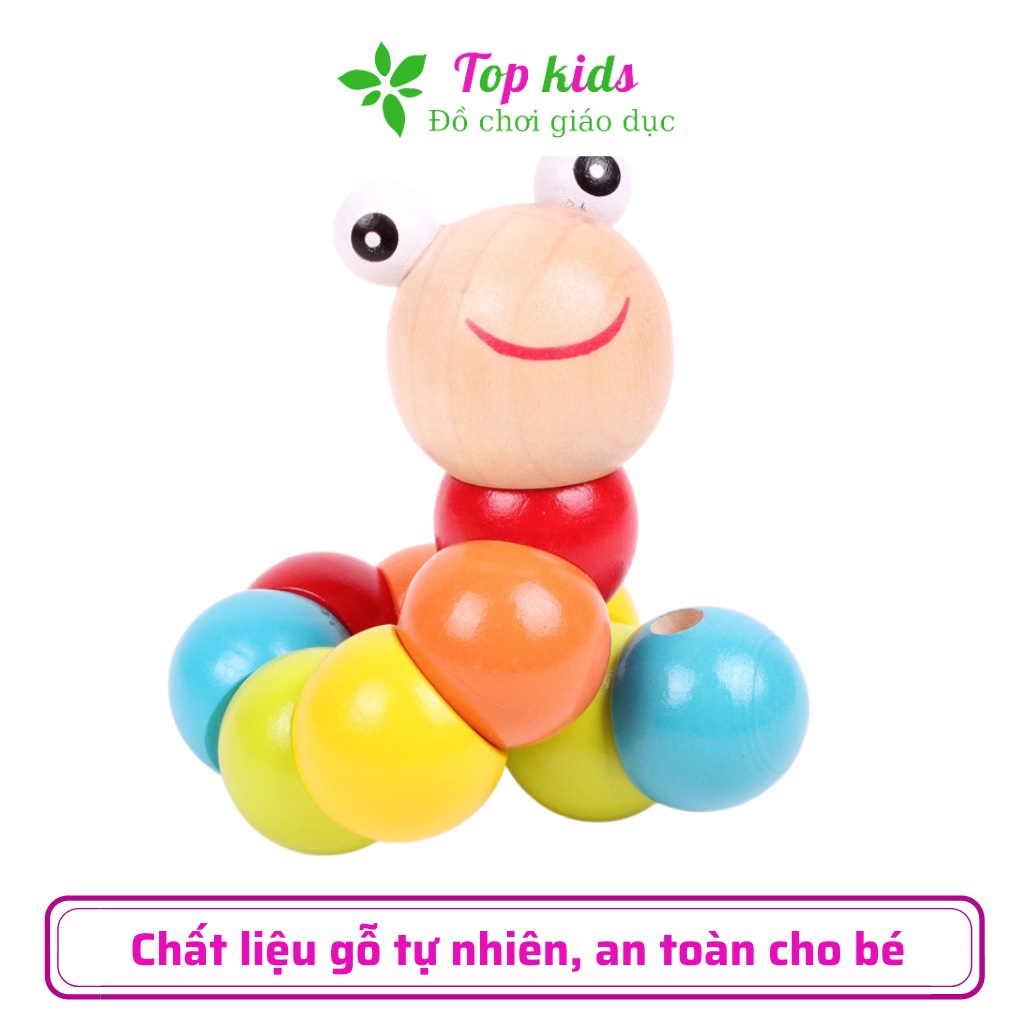 Đồ chơi gỗ thông minh cho bé trai bé gái montessori từ 1 2 3 tuổi đồ chơi con sâu uốn dẻo giúp bé biết màu sắc - TOPKIDS