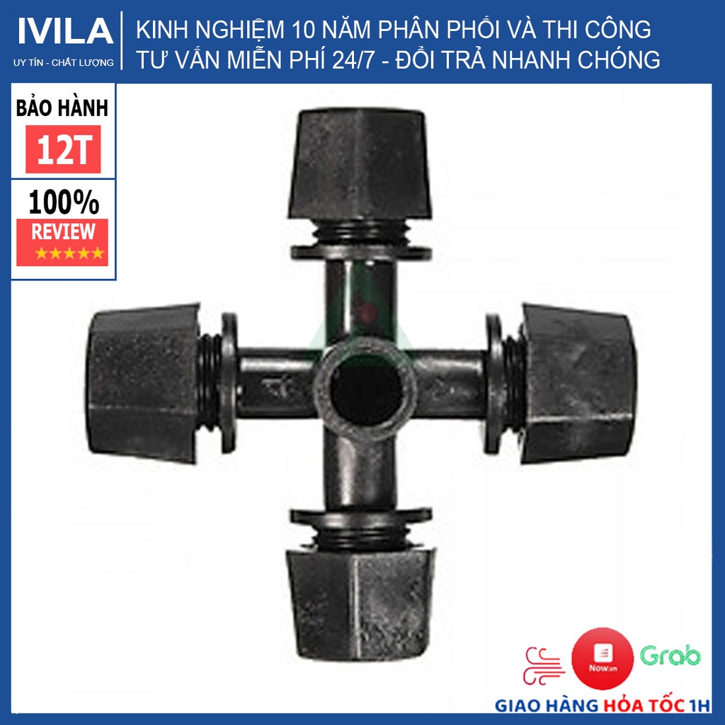 Béc phun sương 4 cửa đen, các loại kết nối - Chất liệu nhựa cao cấp - Tưới phun sương cho lan, cây cảnh hiệu quả