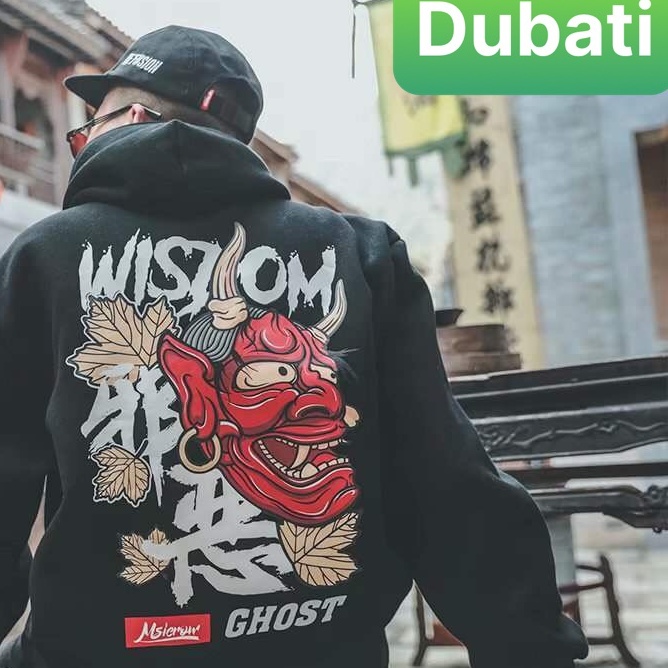 Áo Khoác Nỉ - Aos Hoodie Tay Dai From Rộng Phối Nón Kiểu Mới Mặt Quỷ Đỏ Đầu Sừng- DUBATI FASHION