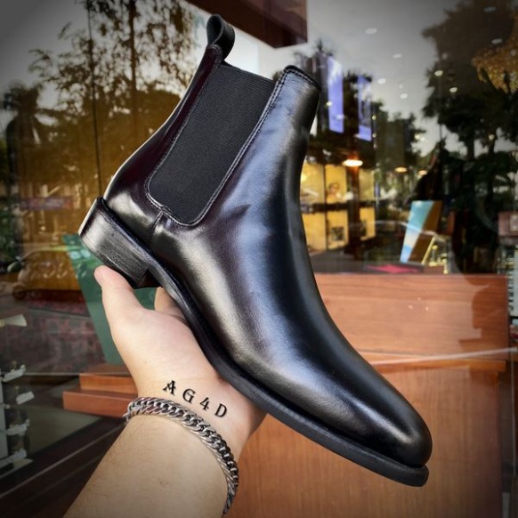 Giày thời trang nam phong cách Chelsea Boots chất liệu da bò nguyên tấm đế cao su đúc nhiệt độn 3.5cm