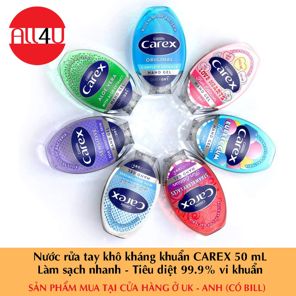 [BILL ANH - HSD 10/2022] Nước rửa tay khô kháng khuẩn CAREX 50 mL - Gel rửa tay nhanh Tiêu diệt 99.9% vi khuẩn