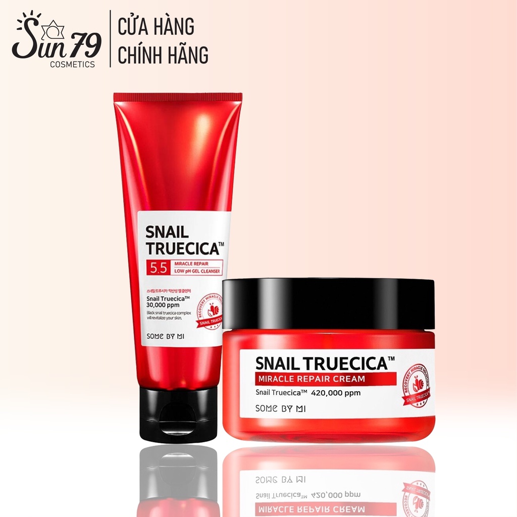 Combo 2 SP Dưỡng Ẩm Phục Hồi Da Chiết Xuất Ốc Sên Some By Mi Snail Truecica Miracle Repair (SRM 100ml + Kem 60g)