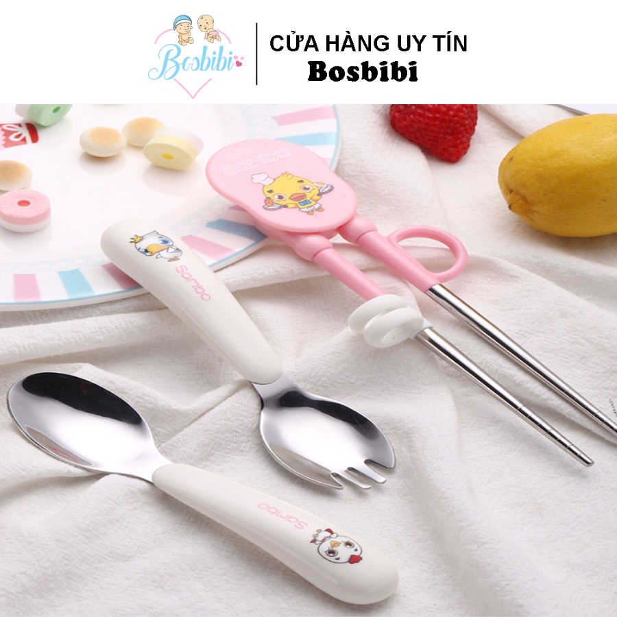 [Mã 154FMCGSALE giảm 8% đơn 500K] Bộ Thìa, Đũa, Nĩa cho bé tập ăn - Inox cao cấp