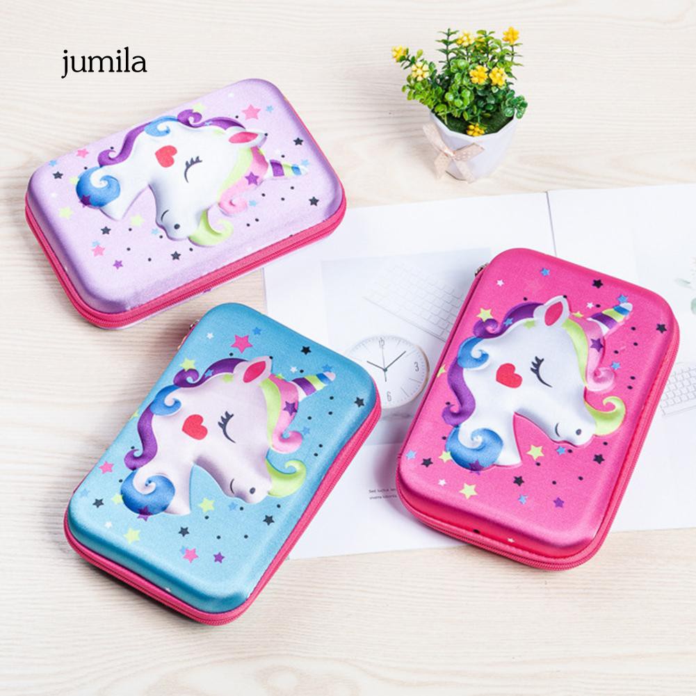 Hộp đựng bút khoá kéo hoạ tiết chú kì lân nhiều màu sắc 3D cho bé