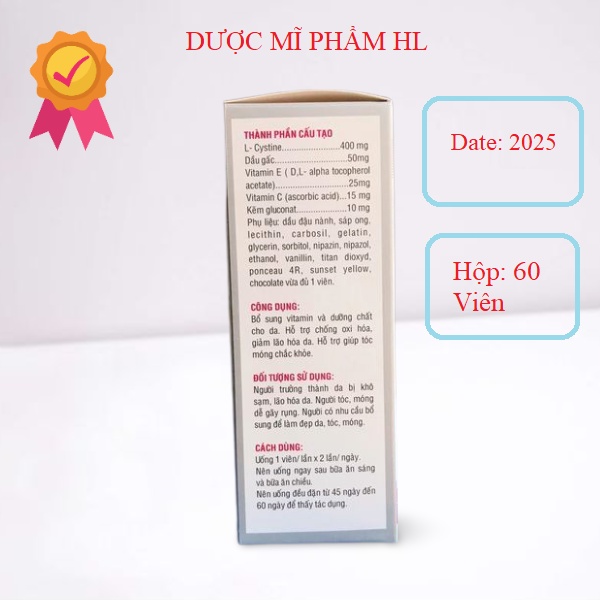 Viên uống hỗ trợ làm đẹp da đẹp tóc Rubi GSV hộp 60 viên