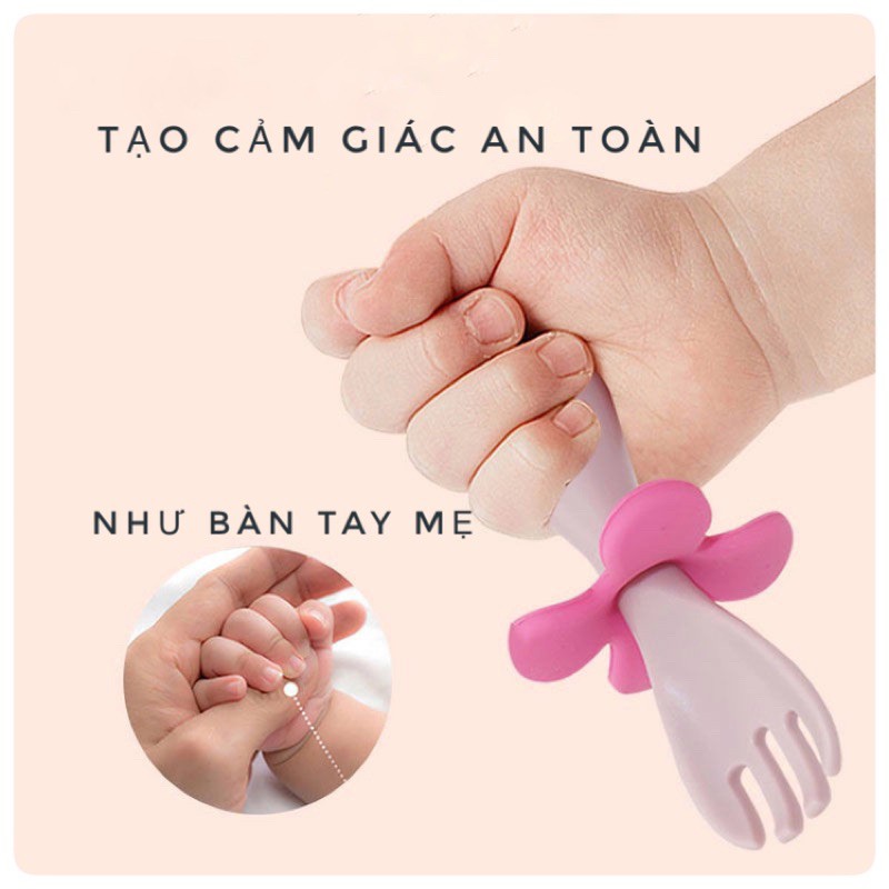 Thìa dĩa tập xúc cho bé có nút chặn hình bông hoa dễ thương giúp bé tập ăn KÈM HỘP NHỰA