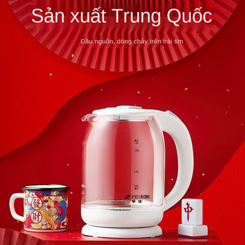 Ấm siêu tốc thủy tinh chịu nhiệt bán cầu cách thực phẩm thiết bị gia dụng bằng thép không gỉ đun nước và trà có