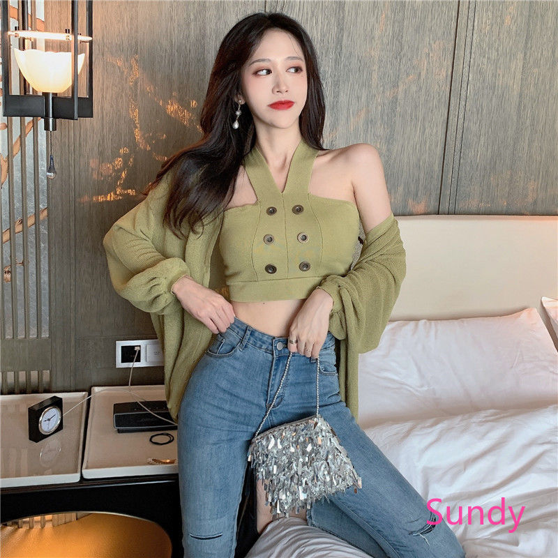 Áo Hai Dây Dệt Kim Thiết Kế Quyến Rũ Cho Nữ