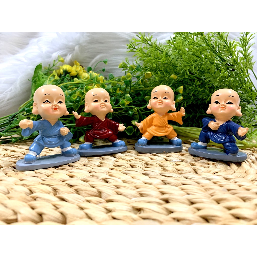 Bộ 4 tượng chú tiểu múa quyền tai to Tài Lộc Phúc Đức ( Hình Thật )