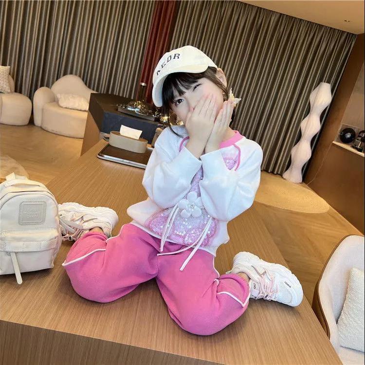 [Babycat] Hàng Có Sẵn Bộ Quần Áo Sweater Đính Kim Sa Hình Gấu Phong Cách Nhật Bản Hàn Quốc Mùa Thu Mới 2022 Cho Bé Gái­Bộ Quần Áo Thời Trang Dạo Phố Năng Động