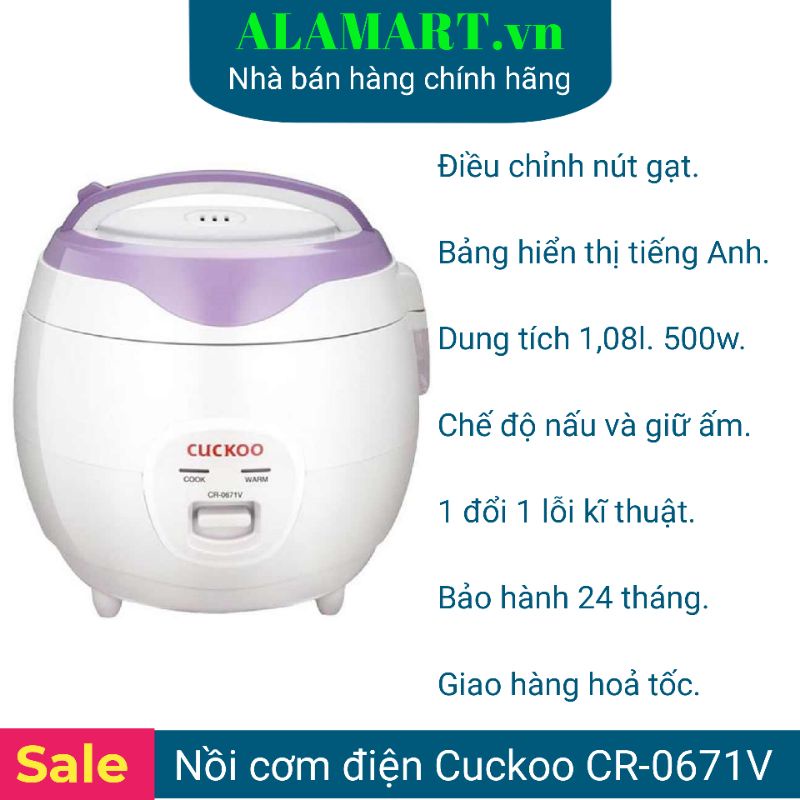 [Mã 55ELSALE1 giảm 7% đơn 300K] NỒI CƠM ĐIỆN CUCKOO 1.0L CR-0671V