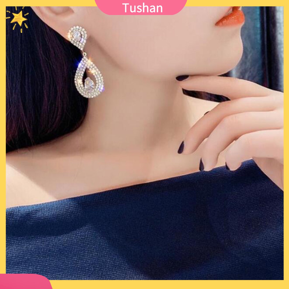 Khuyên tai dáng dài hình giọt nước đính đá thanh lịch dành cho nữ