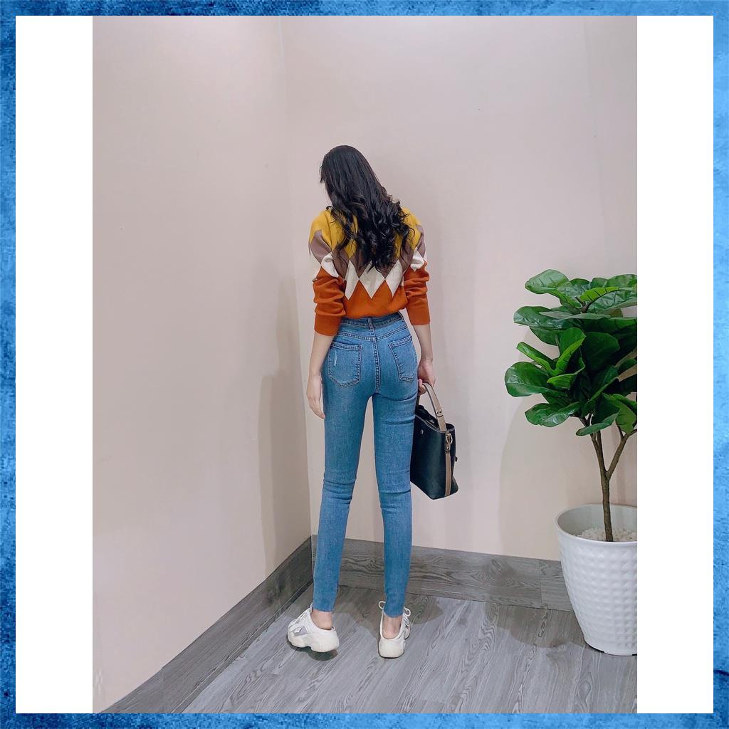 [Jeans thiết kế] Quần jeans nữ, quần bò skinny, lưng cao túi chéo1 khuy. Mã CV8026