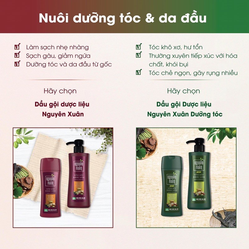 Dầu gội Dược liệu Nguyên Xuân xanh/ nâu/vàng/xả,200ml, 250ml (Dưỡng tóc, phục hồi hư tổn) và NNO Hair | BigBuy360 - bigbuy360.vn