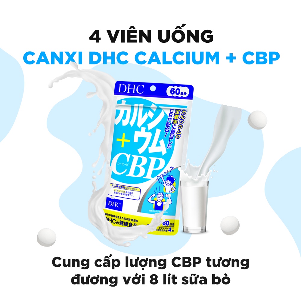 Viên uống bổ sung Canxi DHC Calcium + CBP giúp xương chắc khoẻ, giảm đau nhức xương khớp gói 80 viên (20 ngày)